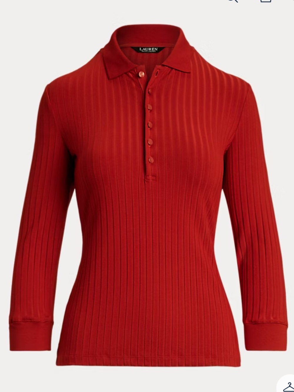 Lauren Ralph Lauren Red Ribbed Polo 3/4 Sleeve Size M Preppy Old Money - Picture 2 of 9